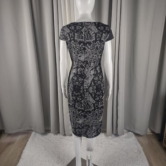 Connected Apparel Womens Embroidered Black, White Print Midi Sheath Dress Size 6 - Picture 3 of 10